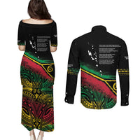Vanuatu 46th Year Anniversary Couples Matching Puletasi and Long Sleeve Button Shirt Vintage Grunge Vanuatu Flag Heritage