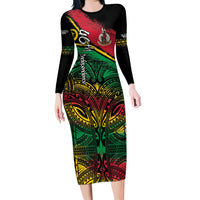 Vanuatu 46th Year Anniversary Family Matching Long Sleeve Bodycon Dress and Hawaiian Shirt Vintage Grunge Vanuatu Flag Heritage LT9 Mom's Dress Black - Polynesian Pride