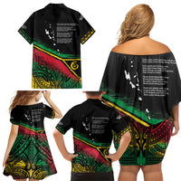 Vanuatu 46th Year Anniversary Family Matching Off Shoulder Short Dress and Hawaiian Shirt Vintage Grunge Vanuatu Flag Heritage LT9 - Polynesian Pride