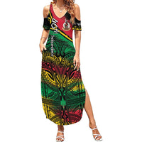 Vanuatu 46th Year Anniversary Family Matching Summer Maxi Dress and Hawaiian Shirt Vintage Grunge Vanuatu Flag Heritage LT9 Mom's Dress Black - Polynesian Pride