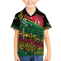 Vanuatu 46th Year Anniversary Family Matching Summer Maxi Dress and Hawaiian Shirt Vintage Grunge Vanuatu Flag Heritage LT9 Son's Shirt Black - Polynesian Pride