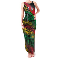 Vanuatu 46th Year Anniversary Family Matching Tank Maxi Dress and Hawaiian Shirt Vintage Grunge Vanuatu Flag Heritage LT9 Mom's Dress Black - Polynesian Pride