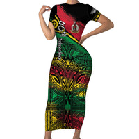 Vanuatu 46th Year Anniversary Short Sleeve Bodycon Dress Vintage Grunge Vanuatu Flag Heritage