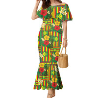 Hawaii Kanaka Maoli Hibiscus Family Matching Mermaid Dress and Hawaiian Shirt Hawaiian Flag Motif LT9 Mom's Dress Green - Polynesian Pride