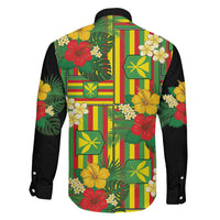 Hawaii Kanaka Maoli Hibiscus Family Matching Off The Shoulder Long Sleeve Dress and Hawaiian Shirt Hawaiian Flag Motif LT9 Son's Shirt Green - Polynesian Pride