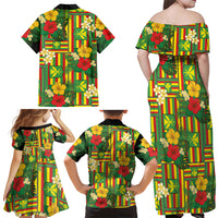 Hawaii Kanaka Maoli Hibiscus Family Matching Off Shoulder Maxi Dress and Hawaiian Shirt Hawaiian Flag Motif LT9 - Polynesian Pride