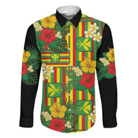 Hawaii Kanaka Maoli Hibiscus Family Matching Off Shoulder Maxi Dress and Hawaiian Shirt Hawaiian Flag Motif LT9 Daughter's Dress Green - Polynesian Pride