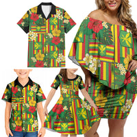 Hawaii Kanaka Maoli Hibiscus Family Matching Off Shoulder Short Dress and Hawaiian Shirt Hawaiian Flag Motif LT9 - Polynesian Pride