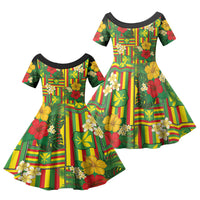 Hawaii Kanaka Maoli Hibiscus Family Matching Off Shoulder Short Dress and Hawaiian Shirt Hawaiian Flag Motif LT9 Daughter's Dress Green - Polynesian Pride