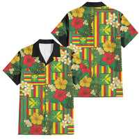 Hawaii Kanaka Maoli Hibiscus Family Matching Short Sleeve Bodycon Dress and Hawaiian Shirt Hawaiian Flag Motif LT9 Dad's Shirt - Short Sleeve Green - Polynesian Pride