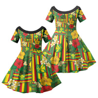Hawaii Kanaka Maoli Hibiscus Family Matching Tank Maxi Dress and Hawaiian Shirt Hawaiian Flag Motif LT9 Daughter's Dress Green - Polynesian Pride