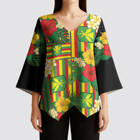 Hawaii Kanaka Maoli Hibiscus Kimono Sleeve Blouse Hawaiian Flag Motif LT9 - Polynesian Pride