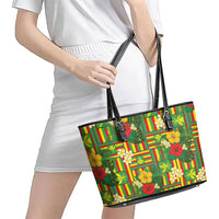 Hawaii Kanaka Maoli Hibiscus Leather Tote Bag Hawaiian Flag Motif