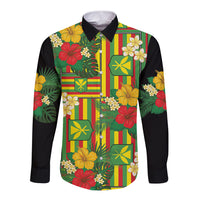 Hawaii Kanaka Maoli Hibiscus Long Sleeve Button Shirt Hawaiian Flag Motif LT9 Unisex Green - Polynesian Pride
