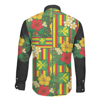 Hawaii Kanaka Maoli Hibiscus Long Sleeve Button Shirt Hawaiian Flag Motif LT9 - Polynesian Pride