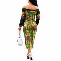 Hawaii Kanaka Maoli Hibiscus Off The Shoulder Long Sleeve Dress Hawaiian Flag Motif LT9 - Polynesian Pride