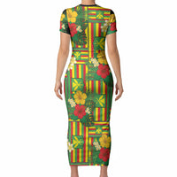 Hawaii Kanaka Maoli Hibiscus Short Sleeve Bodycon Dress Hawaiian Flag Motif LT9 - Polynesian Pride