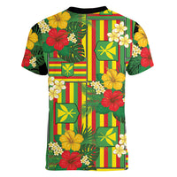 Hawaii Kanaka Maoli Hibiscus Women V-Neck T-Shirt Hawaiian Flag Motif LT9 - Polynesian Pride