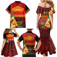Hawaii Ku Kia'i Mauna Personalized Family Matching Mermaid Dress and Hawaiian Shirt Hibiscus Kakau Pattern LT9 Mom's Dress Red - Polynesian Pride