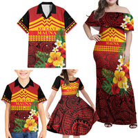 Hawaii Ku Kia'i Mauna Personalized Family Matching Off Shoulder Maxi Dress and Hawaiian Shirt Hibiscus Kakau Pattern LT9 - Polynesian Pride