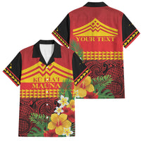 Hawaii Ku Kia'i Mauna Personalized Family Matching Off Shoulder Maxi Dress and Hawaiian Shirt Hibiscus Kakau Pattern LT9 Dad's Shirt - Short Sleeve Red - Polynesian Pride