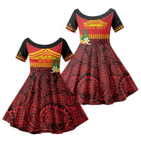 Hawaii Ku Kia'i Mauna Personalized Family Matching Summer Maxi Dress and Hawaiian Shirt Hibiscus Kakau Pattern LT9 Daughter's Dress Red - Polynesian Pride