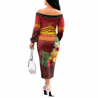 Hawaii Ku Kia'i Mauna Personalized Off The Shoulder Long Sleeve Dress Hibiscus Kakau Pattern LT9 - Polynesian Pride