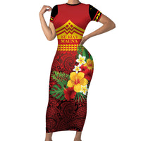 Hawaii Ku Kia'i Mauna Personalized Short Sleeve Bodycon Dress Hibiscus Kakau Pattern