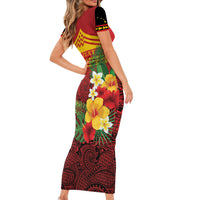 Hawaii Ku Kia'i Mauna Personalized Short Sleeve Bodycon Dress Hibiscus Kakau Pattern