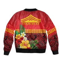 Hawaii Ku Kia'i Mauna Personalized Sleeve Zip Bomber Jacket Hibiscus Kakau Pattern