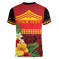 Hawaii Ku Kia'i Mauna Personalized Women V-Neck T-Shirt Hibiscus Kakau Pattern