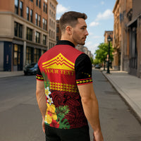 Hawaii Ku Kia'i Mauna Personalized Zipper Polo Shirt Hibiscus Kakau Pattern