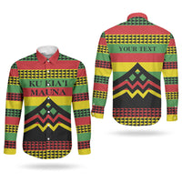 Hawaii Ku Kia'i Mauna Personalized Couples Matching Long Sleeve Bodycon Dress and Long Sleeve Button Shirt Hawaiian Kanaka Maoli Motif LT9 - Polynesian Pride