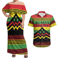 Hawaii Ku Kia'i Mauna Personalized Couples Matching Off Shoulder Maxi Dress and Hawaiian Shirt Hawaiian Kanaka Maoli Motif LT9 Green - Polynesian Pride