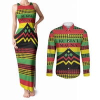 Hawaii Ku Kia'i Mauna Personalized Couples Matching Tank Maxi Dress and Long Sleeve Button Shirt Hawaiian Kanaka Maoli Motif LT9 Green - Polynesian Pride