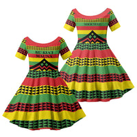 Hawaii Ku Kia'i Mauna Personalized Family Matching Off The Shoulder Long Sleeve Dress and Hawaiian Shirt Hawaiian Kanaka Maoli Motif LT9 Daughter's Dress Green - Polynesian Pride