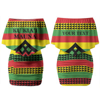 Hawaii Ku Kia'i Mauna Personalized Family Matching Off Shoulder Short Dress and Hawaiian Shirt Hawaiian Kanaka Maoli Motif LT9 Mom's Dress Green - Polynesian Pride
