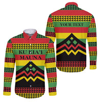 Hawaii Ku Kia'i Mauna Personalized Family Matching Puletasi and Hawaiian Shirt Hawaiian Kanaka Maoli Motif LT9 Dad's Shirt - Long Sleeve Green - Polynesian Pride