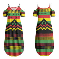 Hawaii Ku Kia'i Mauna Personalized Family Matching Summer Maxi Dress and Hawaiian Shirt Hawaiian Kanaka Maoli Motif LT9 Mom's Dress Green - Polynesian Pride