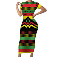 Hawaii Ku Kia'i Mauna Personalized Short Sleeve Bodycon Dress Hawaiian Kanaka Maoli Motif LT9 Long Dress Green - Polynesian Pride