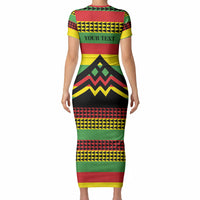 Hawaii Ku Kia'i Mauna Personalized Short Sleeve Bodycon Dress Hawaiian Kanaka Maoli Motif LT9 - Polynesian Pride