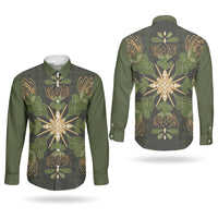 Hawaii Ohia Lehua Squares Couples Matching Long Sleeve Bodycon Dress and Long Sleeve Button Shirt Hawaiian Quilt Inspired Floral Pattern LT9 - Polynesian Pride