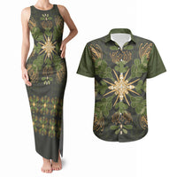 Hawaii Ohia Lehua Squares Couples Matching Tank Maxi Dress and Hawaiian Shirt Hawaiian Quilt Inspired Floral Pattern LT9 Green - Polynesian Pride