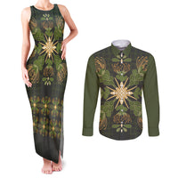 Hawaii Ohia Lehua Squares Couples Matching Tank Maxi Dress and Long Sleeve Button Shirt Hawaiian Quilt Inspired Floral Pattern LT9 Green - Polynesian Pride