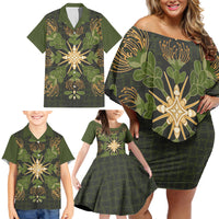 Hawaii Ohia Lehua Squares Family Matching Off Shoulder Short Dress and Hawaiian Shirt Hawaiian Quilt Inspired Floral Pattern LT9 - Polynesian Pride