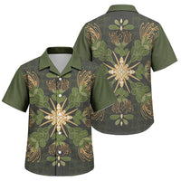 Hawaii Ohia Lehua Squares Family Matching Off Shoulder Short Dress and Hawaiian Shirt Hawaiian Quilt Inspired Floral Pattern LT9 Son's Shirt Green - Polynesian Pride