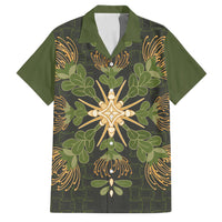 Hawaii Ohia Lehua Squares Family Matching Short Sleeve Bodycon Dress and Hawaiian Shirt Hawaiian Quilt Inspired Floral Pattern LT9 Dad's Shirt - Short Sleeve Green - Polynesian Pride