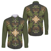 Hawaii Ohia Lehua Squares Family Matching Short Sleeve Bodycon Dress and Hawaiian Shirt Hawaiian Quilt Inspired Floral Pattern LT9 Dad's Shirt - Long Sleeve Green - Polynesian Pride