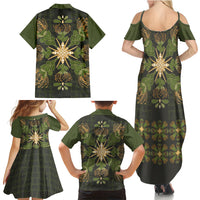 Hawaii Ohia Lehua Squares Family Matching Summer Maxi Dress and Hawaiian Shirt Hawaiian Quilt Inspired Floral Pattern LT9 Mom's Dress Green - Polynesian Pride