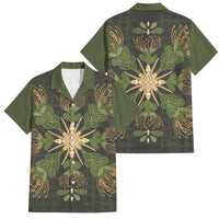 Hawaii Ohia Lehua Squares Family Matching Summer Maxi Dress and Hawaiian Shirt Hawaiian Quilt Inspired Floral Pattern LT9 Dad's Shirt - Short Sleeve Green - Polynesian Pride